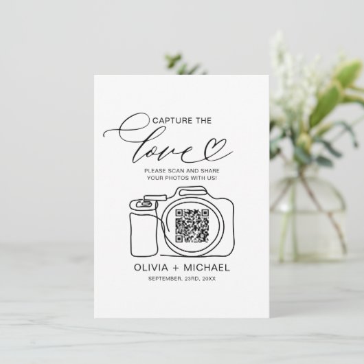 Huwelijk Capture The Love QR Code Foto delen Informatiekaartje (Staand voorkant)