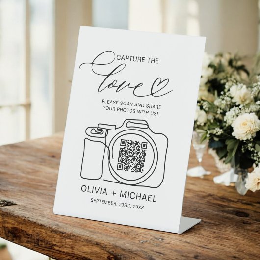 Huwelijk Capture The Love QR Code Foto delen Reclamebord Met Voetstuk