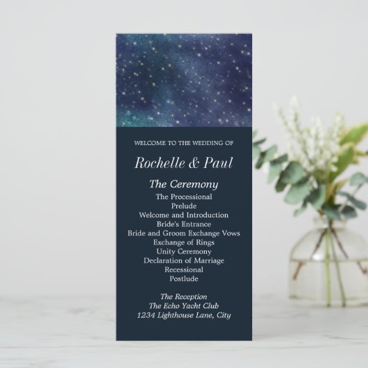 Huwelijk Celestial Star Night Navy Programma (Staand voorkant)