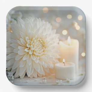 Huwelijk Chrysanthemum Bloemen en Kaarsen Papieren Bordje