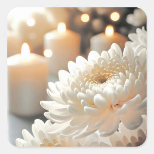 Huwelijk Chrysanthemum Bloemen en Kaarsen Vierkante Sticker