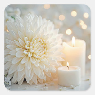 Huwelijk Chrysanthemum Bloemen en Kaarsen Vierkante Sticker