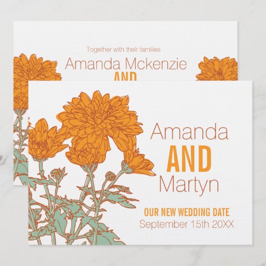 Huwelijk chrysanthemum wit oranje verplaatst kaart (Voorkant / Achterkant)