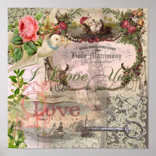Huwelijk Collage Vintage Trouw Bloemstuk Poster (Voorkant)