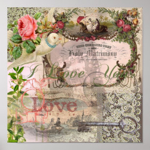 Huwelijk Collage Vintage Wedding Floral Poster