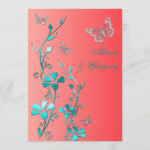 Huwelijk | Coral Aqua Gray | Floral | Butterflies