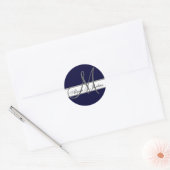 Huwelijk Custom Monogram & Namen Marine & Grijs Se Ronde Sticker (Envelop)