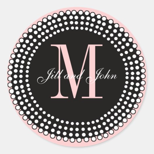 Huwelijk Custom Monogram & Namen Zwart & Roze Seal Ronde Sticker (Voorkant)