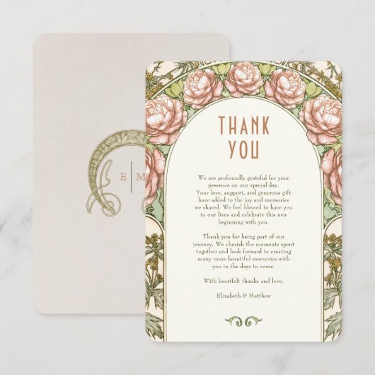 Huwelijk Dank u  Art Nouveau Kaart (Voorkant / Achterkant)