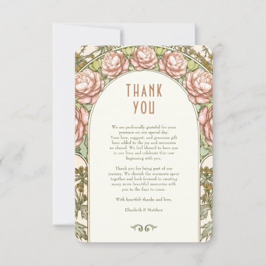 Huwelijk Dank u  Art Nouveau Kaart (Voorkant)