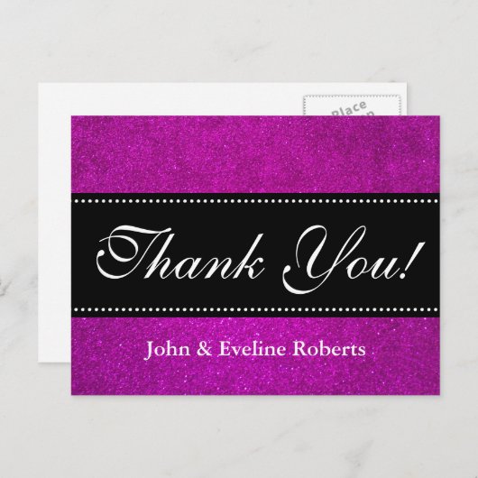 Huwelijk dank u briefkaarten | faux pink glitter (Voorkant / Achterkant)