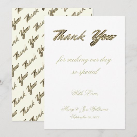 Huwelijk Dank u Elegant Ivoor Goud Typografie Bedankkaart (Voorkant / Achterkant)