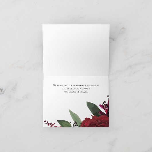 Huwelijk Dank u | Elegant Rich Burgundy Marsala Bedankkaart (Binnen)