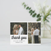 Huwelijk Dank u Elegant Script | Twee foto's Briefkaart (Staand voorkant)