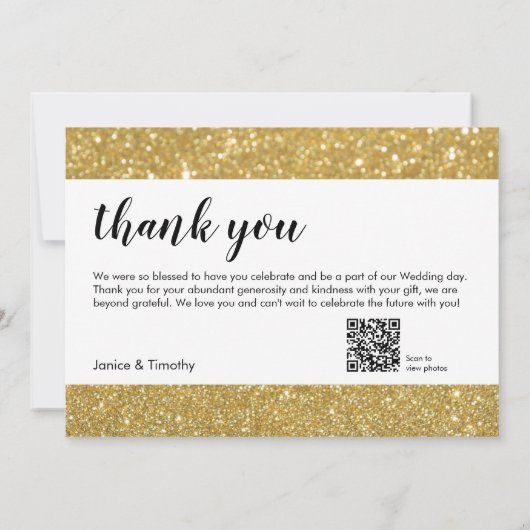 Huwelijk Dank u Foto QR Code gouden faux folie Bedankkaart (Achterkant)