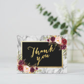 Huwelijk Dank u Gold Bourgogne Bloemenmarmer Briefkaart (Staand voorkant)
