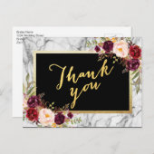 Huwelijk Dank u Gold Bourgogne Bloemenmarmer Briefkaart (Voorkant / Achterkant)