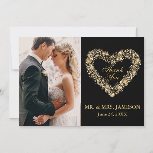 Huwelijk Dank u Gouden Hart Fotokaart Bedankkaart (Voorkant)