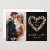 Huwelijk Dank u Gouden Hart Fotokaart Bedankkaart (Voorkant / Achterkant)