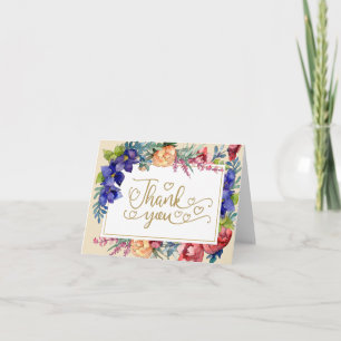 Huwelijk Dank u   Happiness Waterverf Floral Bedankkaart
