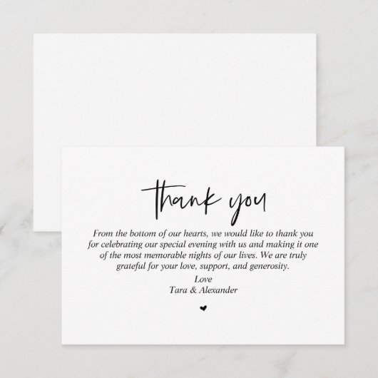 Huwelijk Dank u, moderne minimalistische Kaart (Voorkant / Achterkant)