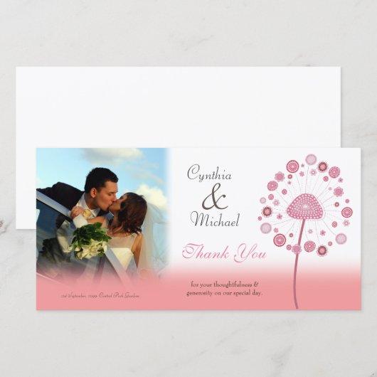 Huwelijk Dank u Roze Paardenbloem Fotokaart Bedankkaart (Voorkant / Achterkant)