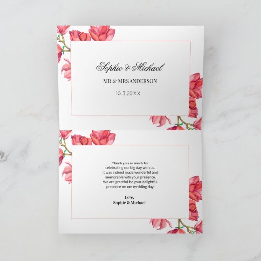 Huwelijk Dank u Roze Witte Bloemen Bedankkaart (Binnen)