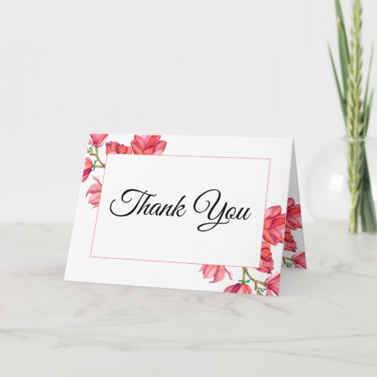 Huwelijk Dank u Roze Witte Bloemen Bedankkaart (Voorkant)