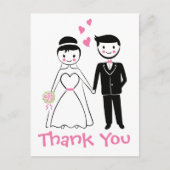 Huwelijk Dank u Roze Zwarte Cartoon Bruid Bruidego Briefkaart (Voorkant)