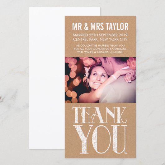 Huwelijk Dank u Rustieke Neutrale Fotokaarten Bedankkaart (Voorkant / Achterkant)