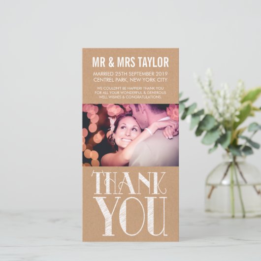 Huwelijk Dank u Rustieke Neutrale Fotokaarten Bedankkaart (Staand voorkant)