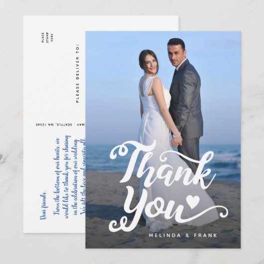 Huwelijk Dank u | Script boven Photo-Briefkaart Kaart (Voorkant / Achterkant)