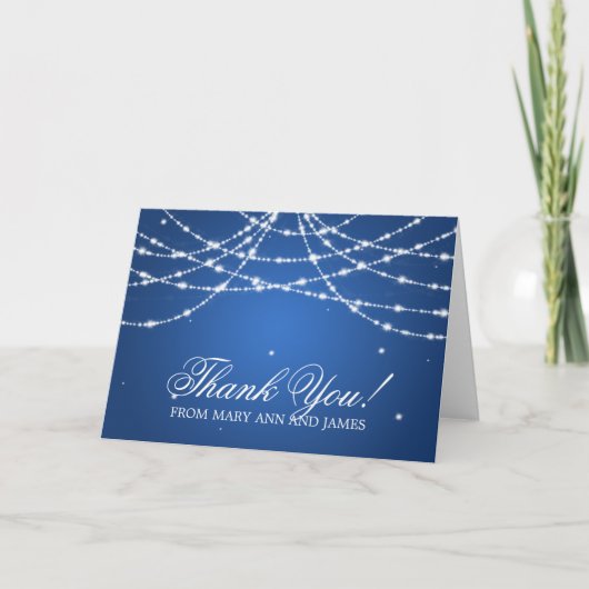 Huwelijk "Dank u" Sparkling String Blauw Bedankkaart (Voorkant)
