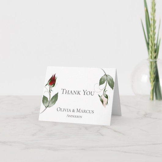 Huwelijk Dank u | Waterverf Dusty Roos Bud Bedankkaart (Voorkant)
