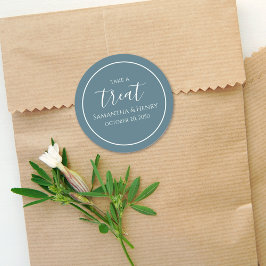Huwelijk Eenvoudig Blauw Calligraphy Schrift Treat Ronde Sticker