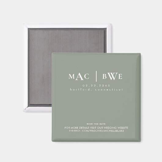 Huwelijk Eenvoudig Monogram Save Date Sage Magneet (Voorkant / Achterkant)