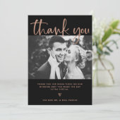 Huwelijk | Elegant Black en Roos Gold met foto's Bedankkaart (Staand voorkant)