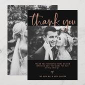 Huwelijk | Elegant Black en Roos Gold met foto's Bedankkaart (Voorkant / Achterkant)