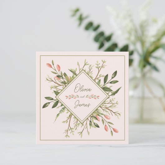 Huwelijk Elegant Bos Bladeren Zacht Roze Kaart (Staand voorkant)