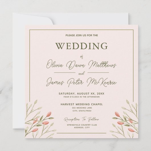 Huwelijk Elegant Bos Bladeren Zacht Roze Kaart (Achterkant)