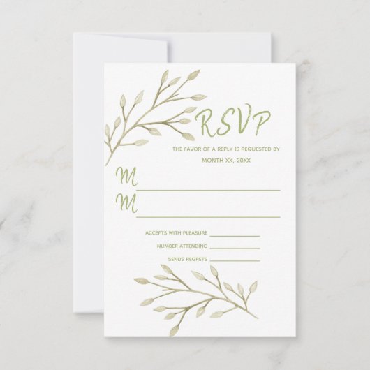 Huwelijk Elegant Bos Bladeren Zacht Roze RSVP Kaartje (Voorkant)