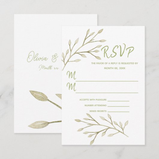Huwelijk Elegant Bos Bladeren Zacht Roze RSVP Kaartje (Voorkant / Achterkant)