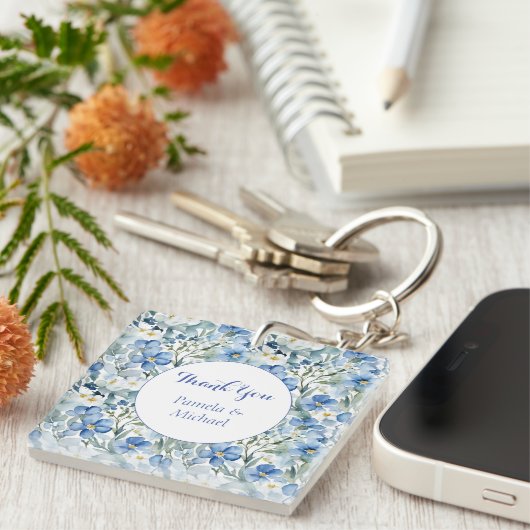 Huwelijk Elegant Minimalist Classic Blauw Dank u Sleutelhanger (Voorkant Rechts)