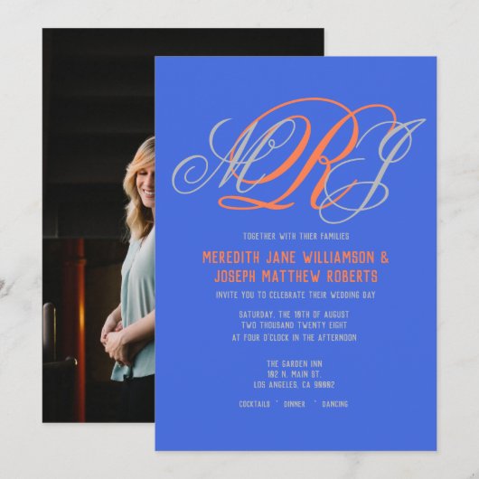 Huwelijk Elegant Monogram Koninklijk Blauw Grijs K Kaart (Voorkant / Achterkant)