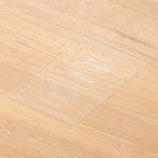 Huwelijk Elegant Romaans Script Gold Specks Acryl Uitnodigingen (Laagn)