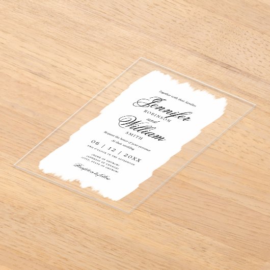 Huwelijk Elegant Romaans Script Witte Verf Acryl Uitnodigingen (Laagn)