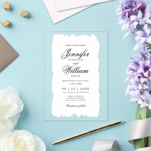 Huwelijk Elegant Romaans Script Witte Verf Acryl Uitnodigingen (Insitu (Huwelijk))