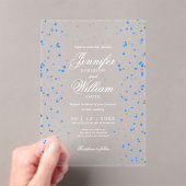 Huwelijk Elegant Romantisch Script Blue Specks Acryl Uitnodigingen (Insitu (Draagbaar))