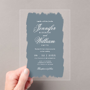 Huwelijk Elegant Romantisch Script Dusty Blue Pain Acryl Uitnodigingen
