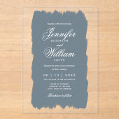 Huwelijk Elegant Romantisch Script Dusty Blue Pain Acryl Uitnodigingen (Voorkant)